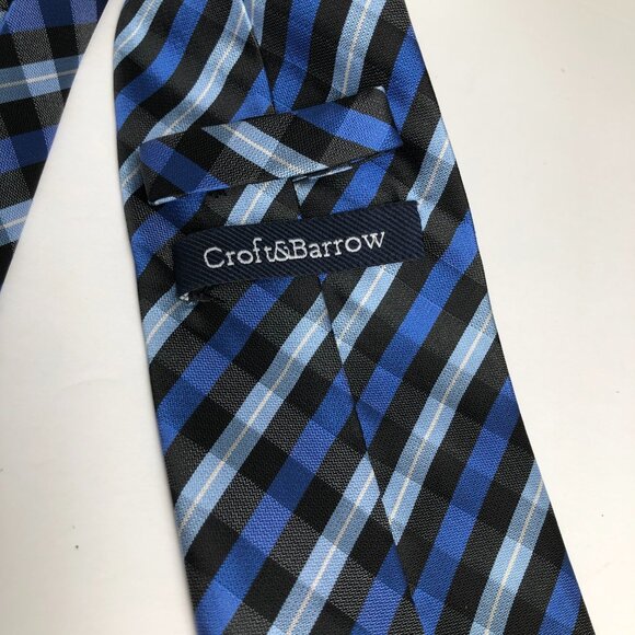 Croft & Barrow Blue Black Hand Made White 100% Polyester Men’s Neck Tie - Picture 3 of 6